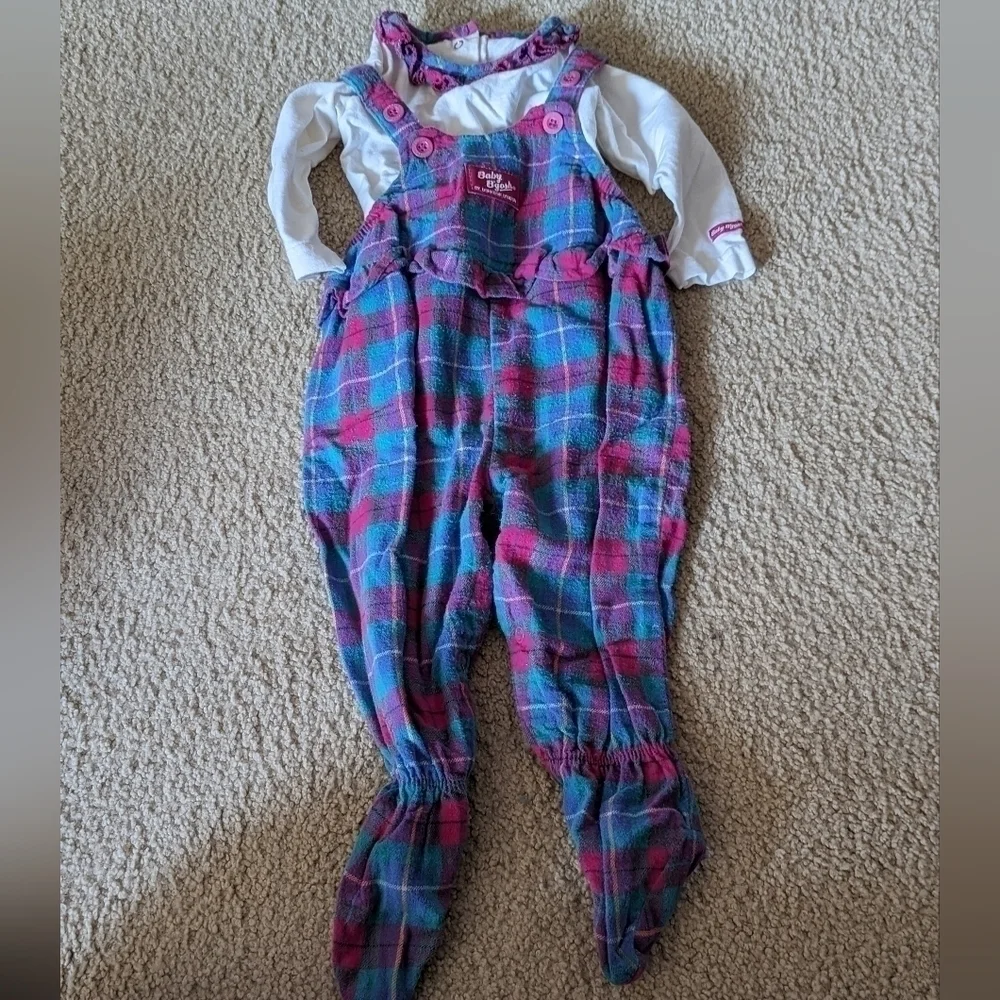Vintage Baby B'Gosh Plaid Footed Overalls & Matching One Piece Set Size 6-9 M